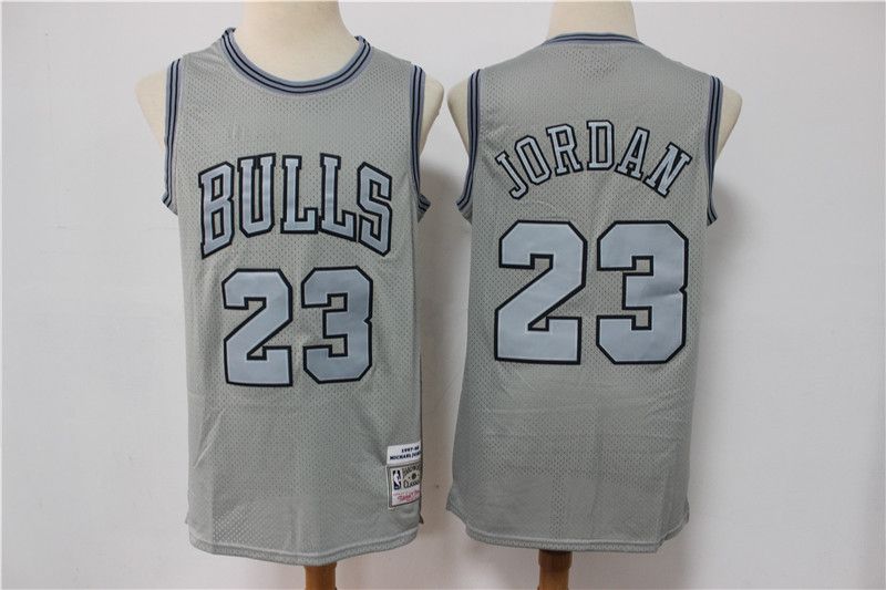 Men Chicago Bulls 23 Jordan Grey Vintage Limited Edition NBA Jersey